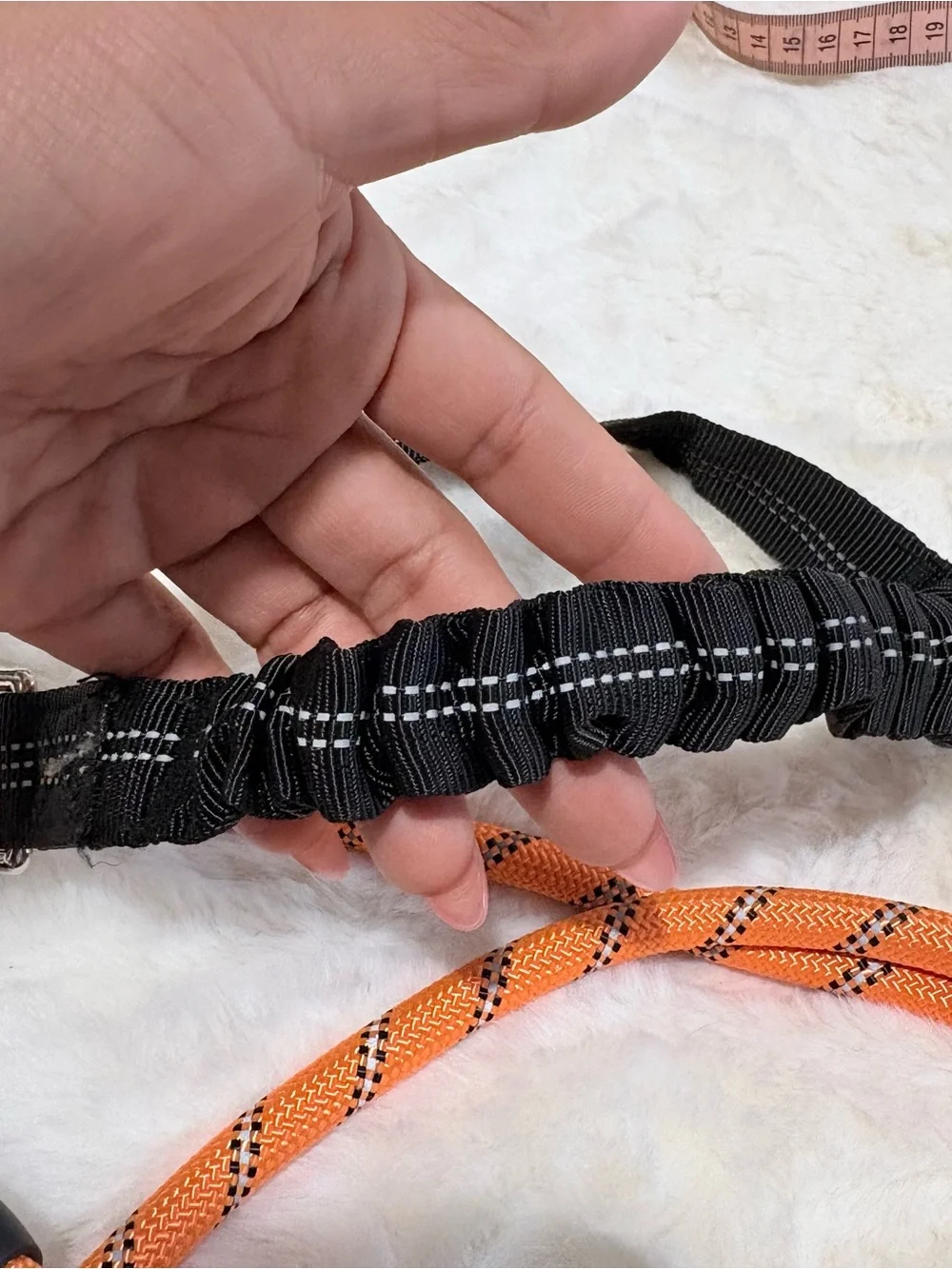 Dog Leash Reflective Orange and Black with Safety Belt